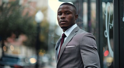 Sticker - Confident businessman in a suit standing in an urban setting