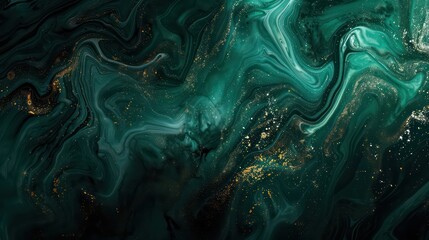 Wall Mural - Amazing abstract dark green texture. 3d vertical banner emerald royal color. Oil marble picture with glowing effect. Wavy fluid trendy modern background