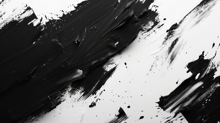 Wall Mural - Black and white abstract paint brush wallpaper. Background with paint splatters, brushstrokes, clean minimal textured wallpaper