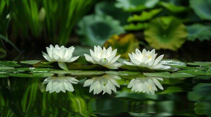 Wall Mural - Tranquil water lilies floating on a serene pond