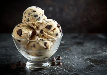 Wall Mural - Delicious scoop of chocolate chip cookie dough ice cream in a glass bowl