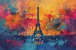 © Gener Vázquez - Illustration of Eiffel Tower in Paris France water color drone view