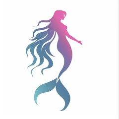Wall Mural - Vector illustration silhouette of a beautiful mermaid with soft prismatic iridescent rainbow gradient colors.