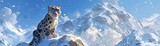 High in the mountains, a 3D cartoon snow leopard operates a luxury ski resort, gracefully managing the slopes while ensuring the safety and fun of all her snowy patrons