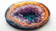 Vibrant cross-section of a geode displaying rich colors and crystal formations