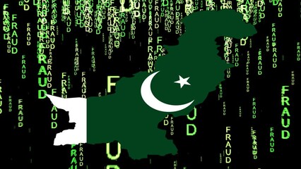 Poster - Digital Representation of Pakistan map Flag Overlaid With Fraud Text