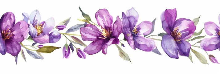 Wall Mural - Watercolor Floral Border on White Background Generative AI