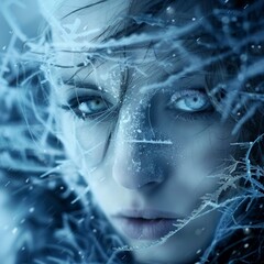 Poster - Mystical Frost Covered Face with Intense Blue Eyes