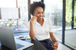 © peopleimages.com - Portrait, laptop and black woman in office, online and confidence for project, editor and corporate. Public relations, review and proofreading of articles, technology and smile for company and web
