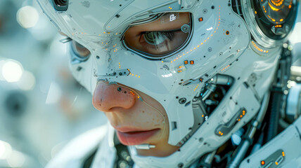 Poster - Close up portrait of a futuristic female robot