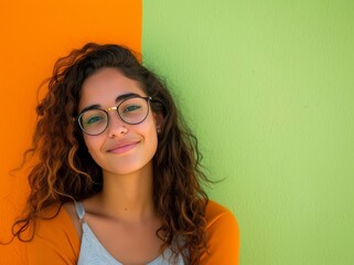 Poster - Young woman smiling against a colorful background