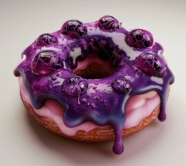 Wall Mural - Colorful glazed donut with vibrant purple topping and decorative spheres