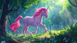 cute pink unicorn in the forest