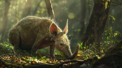 Wall Mural - A majestic aardvark bathed in golden sunlight in a forest setting, exuding a sense of calm and enchantment