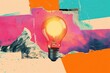 Retro collage of Bright idea for business growth lightbulb art electricity.