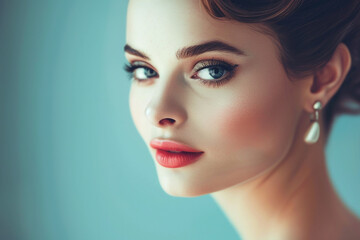 Wall Mural - Graceful 50s woman in captivating close-up, epitomizing ageless allure -