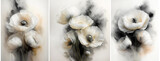 Fototapeta Tulipany - Triptyque fleurs abstraites, coquelicots blancs, acrylique. Papier peint fleuri. Fond d'écran
