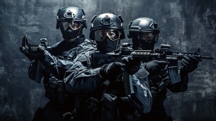 Wall Mural - Special police force SWAT tactical team in team action