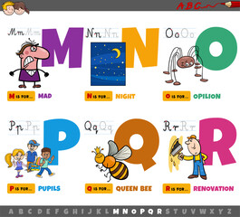 Wall Mural - educational cartoon alphabet letters for children from M to R