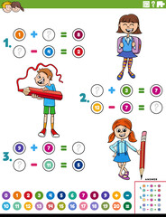 Wall Mural - addition and subtraction task with cartoon school children