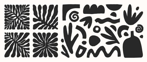Wall Mural - vector black and white hand drawn matisse aestethic art.hand drawn organic abstract shapes.trendy co
