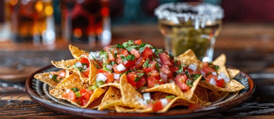 Wall Mural - Plate of Nachos and Beer Glass