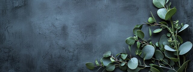 Wall Mural - a plant with green leaves on a dark background with a place for text