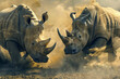 Two rhinos engage in a fierce territorial battle.