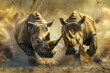 Two rhinos engage in a fierce territorial battle.