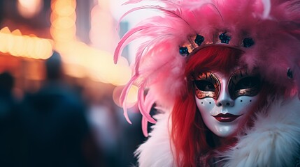 Poster - Mysterious Woman in a Vibrant Carnival Mask