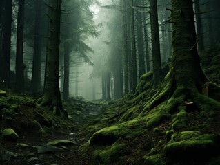 Wall Mural - Mystical Forest Path Shrouded in Fog