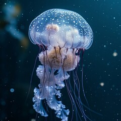 Poster - Ethereal Jellyfish Floating in Deep Blue Sea