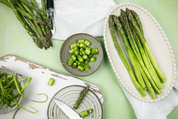 preparing green fresh asparagus