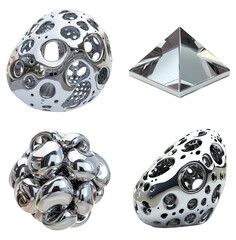 Contemporary chrome liquid metal. Polished 3D shapes for design enhancement.