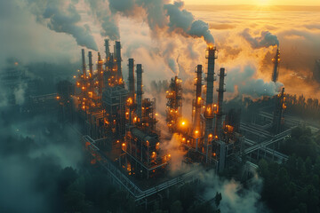 Poster - a bustling industrial complex powered entirely by renewable energy sources. concept of industrial su