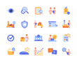 Set of inspection related colorful icons. Bright symbols with inspector, production quality control, check and verification. Design for web. Cartoon flat vector collection isolated on white background
