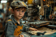 © Sebastian - A child laborer toiling in a sweatshop, symbolizing the exploitation and abuse faced by vulnerable populations in the global economy. Concept of child labor depiction. Generative Ai.