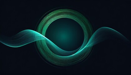 Wall Mural - abstract circle round frame by lines wavy flowing blue green gradient isolated on black background vector in concept modern technology science music