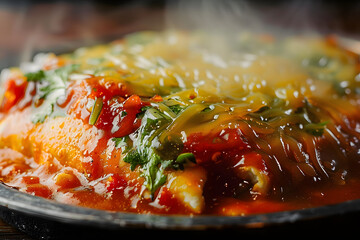 Wall Mural - A closeup view of a red and green wet burrito.