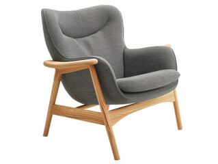 Scandinavian style light wood chair with grey cushion and wooden frame.