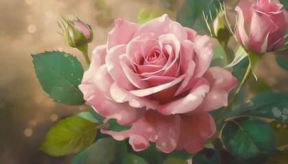 Canvas Print - pink rose illustration