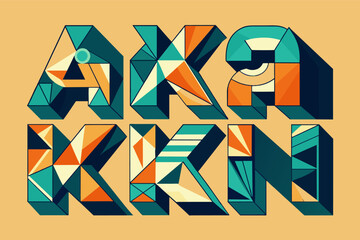Fototapete - A fragmented typeface where each letter is a separate geometric element.
