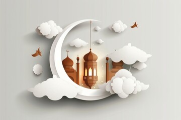 Wall Mural - Simple vector eid mubarak art chandelier festival.