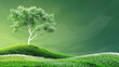 illustration white tree on green hills