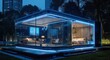 3D render, artificial intelligence, modern house with transparent hologram