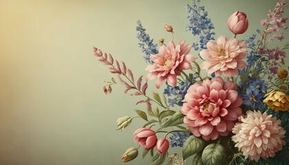 Canvas Print - vintage botanical flower bunch