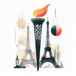 Olympic Games torch with flame with Eiffel tower background.