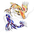 Ilustración digital peces carpa koi