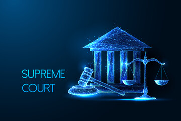 Wall Mural - Supreme court, legal system, justice futuristic concept with courthouse, scales, and gavel 