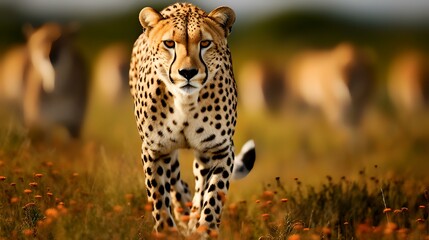 Wall Mural - Cheetah (Acinonyx jubatus) walking in the grass